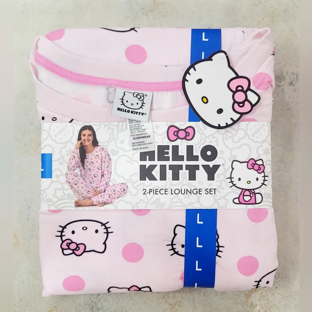 Hello Kitty Sanrio Womens 2pc Pink Knit Lounge PJ Set Long Sleeve Top Jogger - Picture 7 of 16